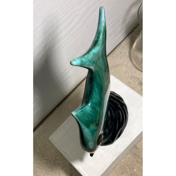 Evangeline Pottery Angel Fish Figure Black Green Drip Glaze 11.75" MCM Stunning - Picture 3 of 11